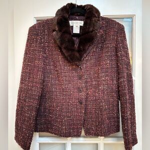 Vintage Jones New York Virgin Wool Purple Tweed Jacket Mob Wife Vibes Size 12 L